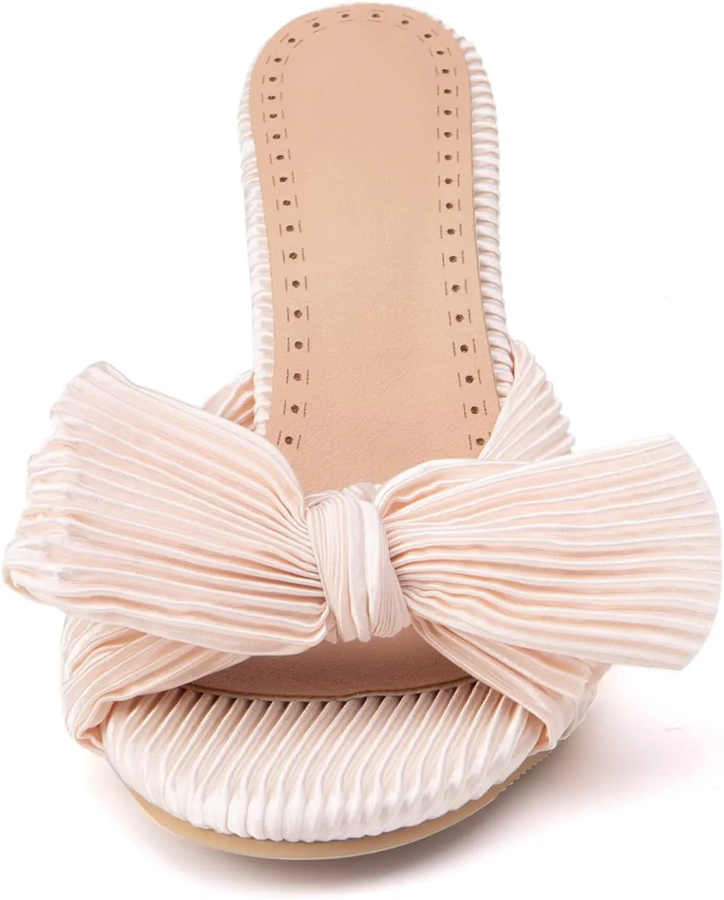 Gicoiz Pleated Bow Sandals Women Peep Toe Wedding Shoes