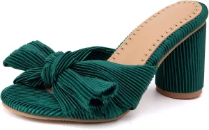 Gicoiz Pleated Bow Sandals Women Peep Toe Wedding Shoes