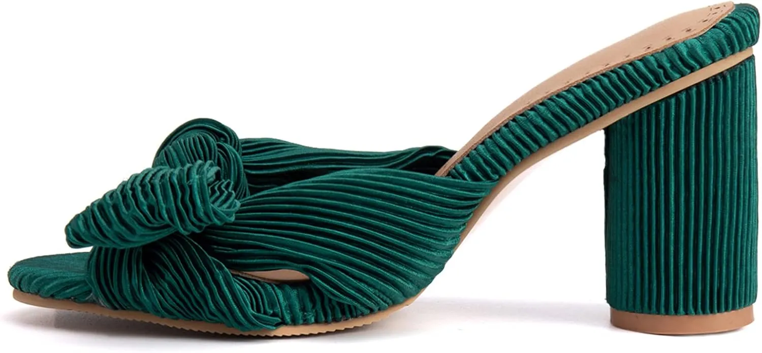 Gicoiz Pleated Bow Sandals Women Peep Toe Wedding Shoes