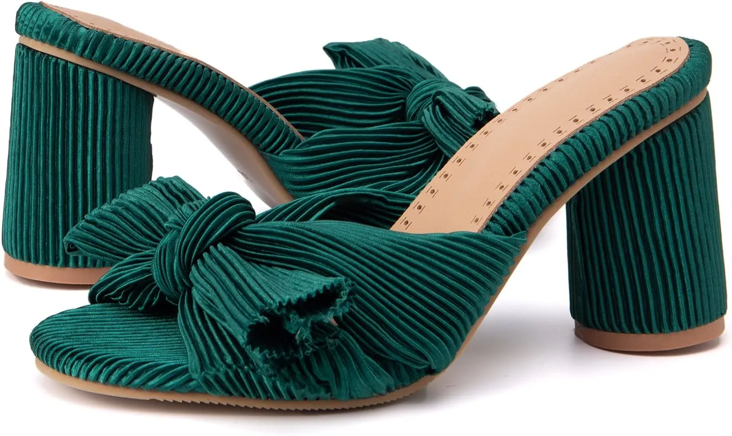 Gicoiz Pleated Bow Sandals Women Peep Toe Wedding Shoes