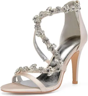 High Heel Wedding Shoes for Bride Open Toe Rhinestones Bridal Heeled Sandals Wedding High Heels
