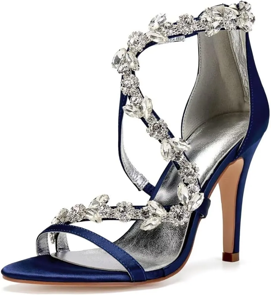 High Heel Wedding Shoes for Bride Open Toe Rhinestones Bridal Heeled Sandals Wedding High Heels