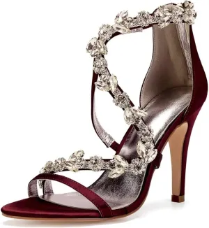 High Heel Wedding Shoes for Bride Open Toe Rhinestones Bridal Heeled Sandals Wedding High Heels