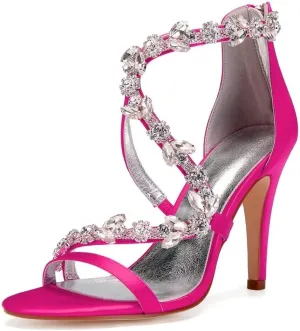 High Heel Wedding Shoes for Bride Open Toe Rhinestones Bridal Heeled Sandals Wedding High Heels