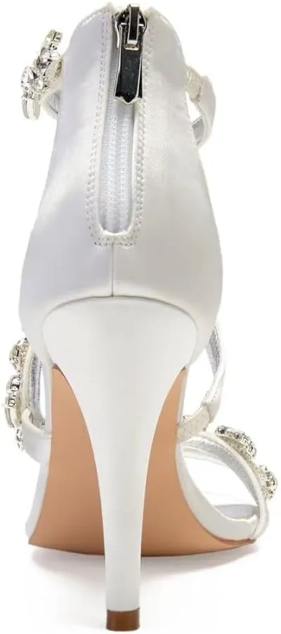 High Heel Wedding Shoes for Bride Open Toe Rhinestones Bridal Heeled Sandals Wedding High Heels