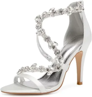 High Heel Wedding Shoes for Bride Open Toe Rhinestones Bridal Heeled Sandals Wedding High Heels