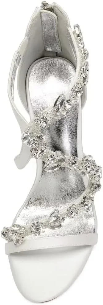 High Heel Wedding Shoes for Bride Open Toe Rhinestones Bridal Heeled Sandals Wedding High Heels