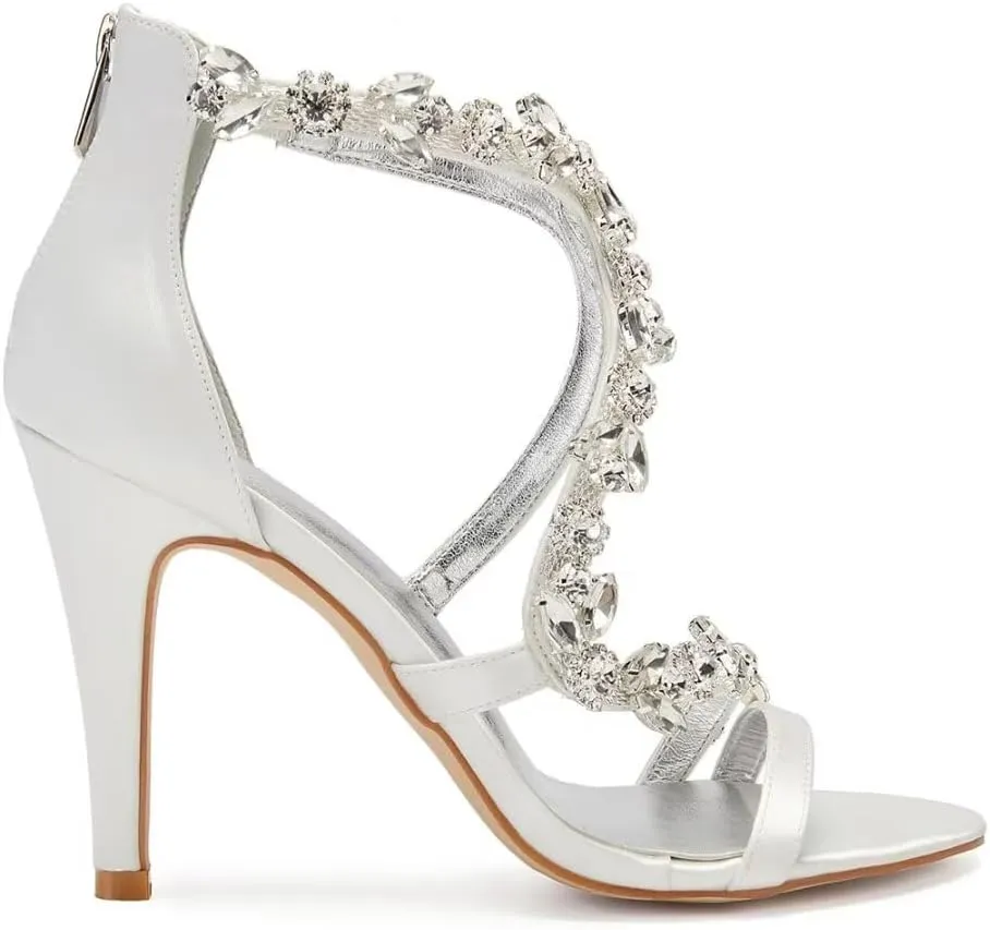 High Heel Wedding Shoes for Bride Open Toe Rhinestones Bridal Heeled Sandals Wedding High Heels