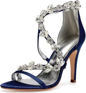 High Heel Wedding Shoes for Bride Open Toe Rhinestones Bridal Heeled Sandals Wedding High Heels