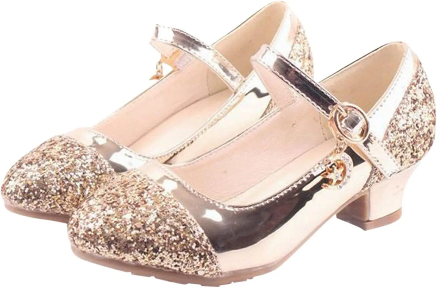 IWIHMIV Girls low Heels Dress Shoes Girl Comfortable Mary Jane Ballet Back to School Princess Wedding Shoes
