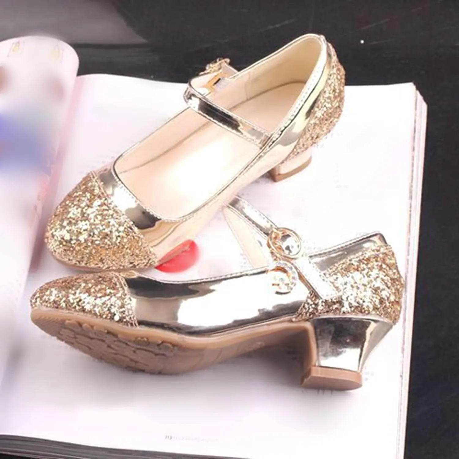 IWIHMIV Girls low Heels Dress Shoes Girl Comfortable Mary Jane Ballet Back to School Princess Wedding Shoes