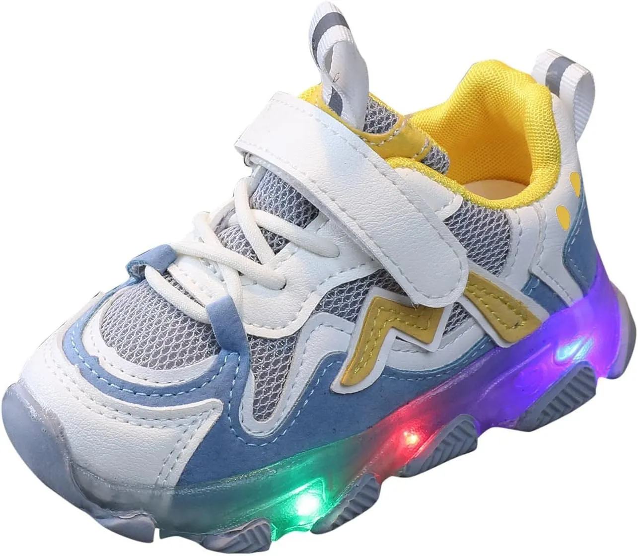 Kids LED Sneakers for Boys Hook&Loop Low Light Up Shoes LED Girls USB Recharging Breathable Sport Walking Shoes