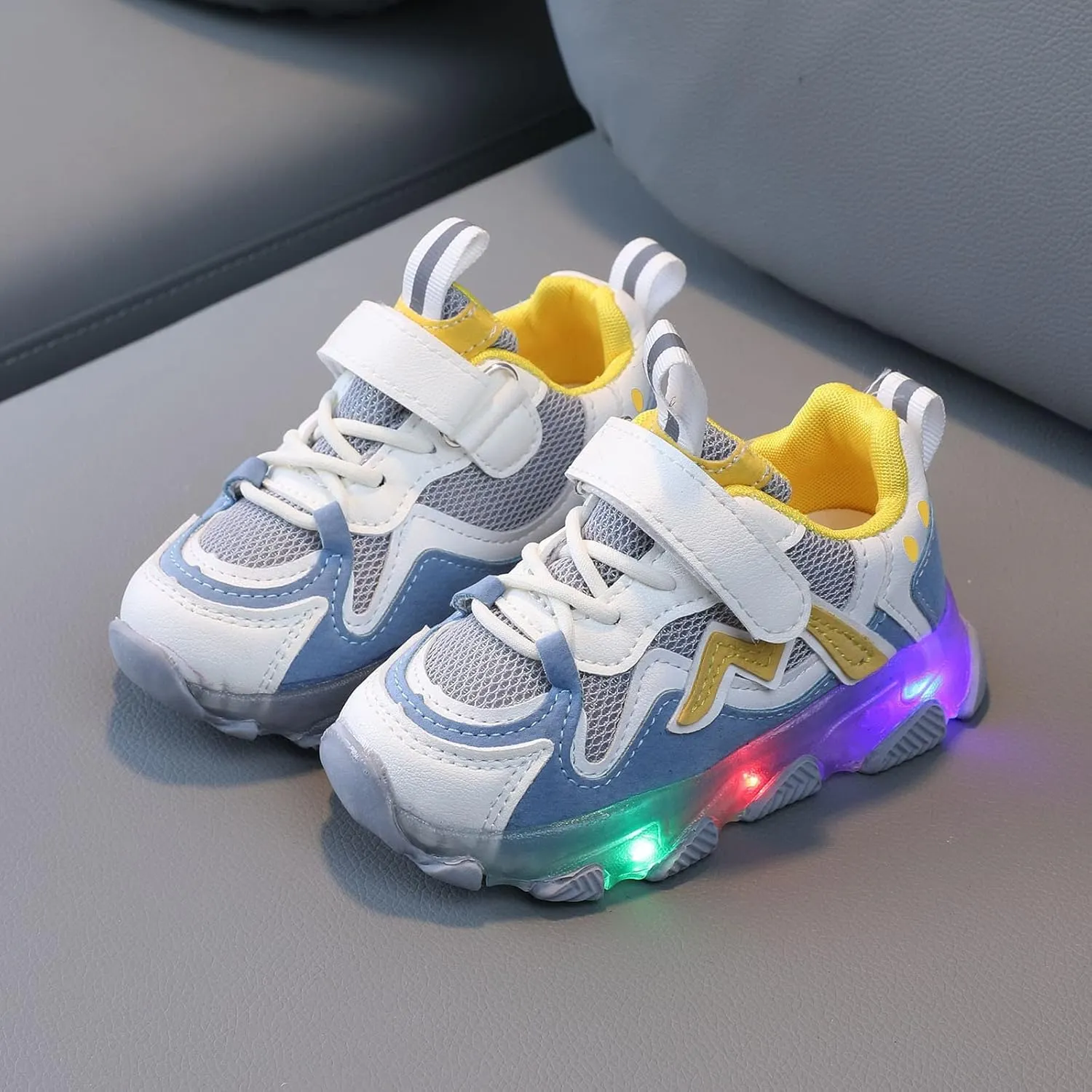 Kids LED Sneakers for Boys Hook&Loop Low Light Up Shoes LED Girls USB Recharging Breathable Sport Walking Shoes