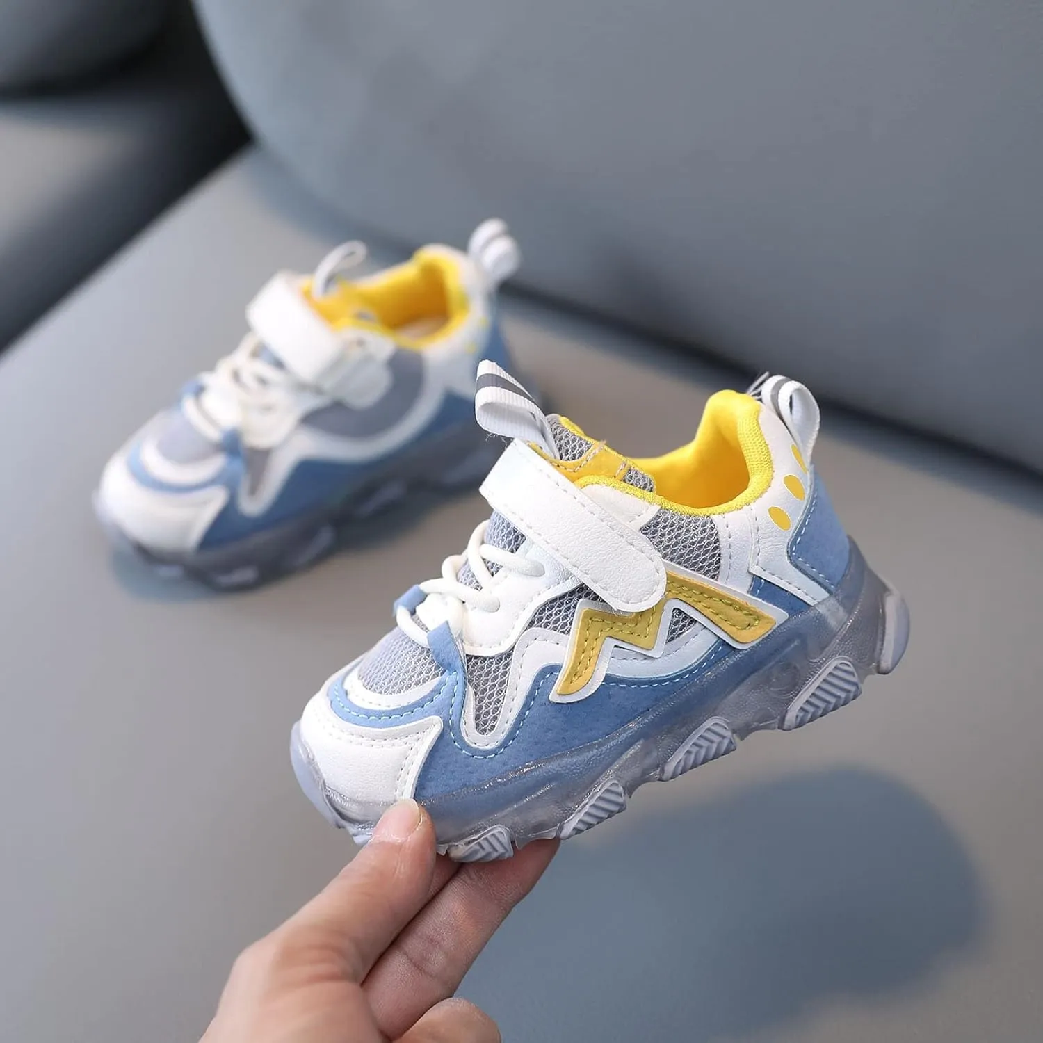 Kids LED Sneakers for Boys Hook&Loop Low Light Up Shoes LED Girls USB Recharging Breathable Sport Walking Shoes