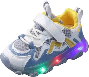 Kids LED Sneakers for Boys Hook&Loop Low Light Up Shoes LED Girls USB Recharging Breathable Sport Walking Shoes