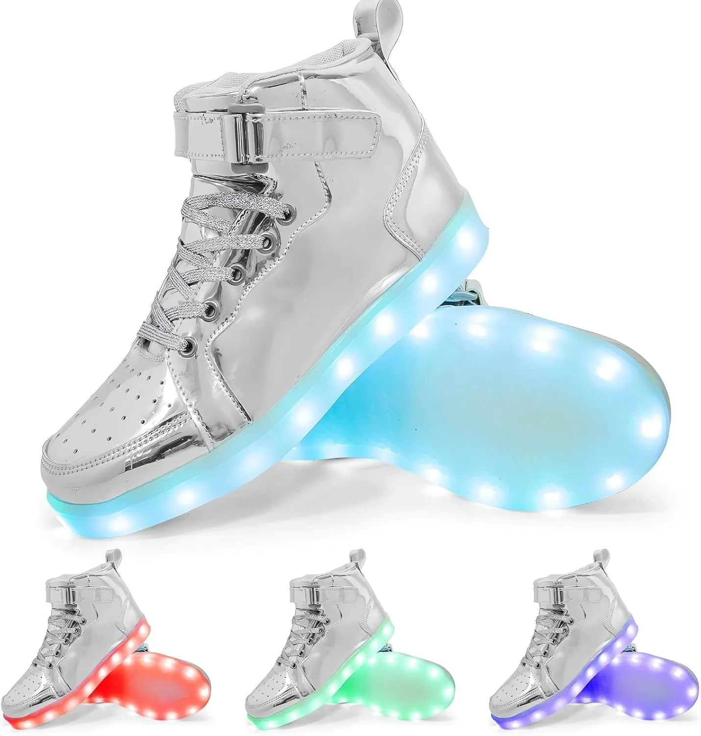 Kids Light Up Trainers Luminous Sneakers Boys Girls USB Charging Led High Top Flashing Shoes Xmas