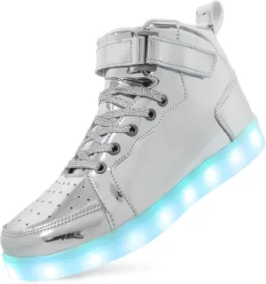 Kids Light Up Trainers Luminous Sneakers Boys Girls USB Charging Led High Top Flashing Shoes Xmas