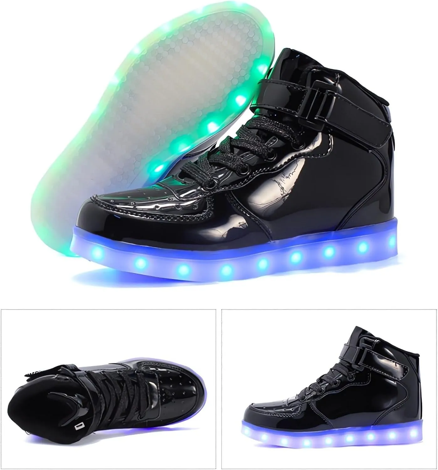 Kids Light Up Trainers Luminous Sneakers Boys Girls USB Charging Led High Top Flashing Shoes Xmas