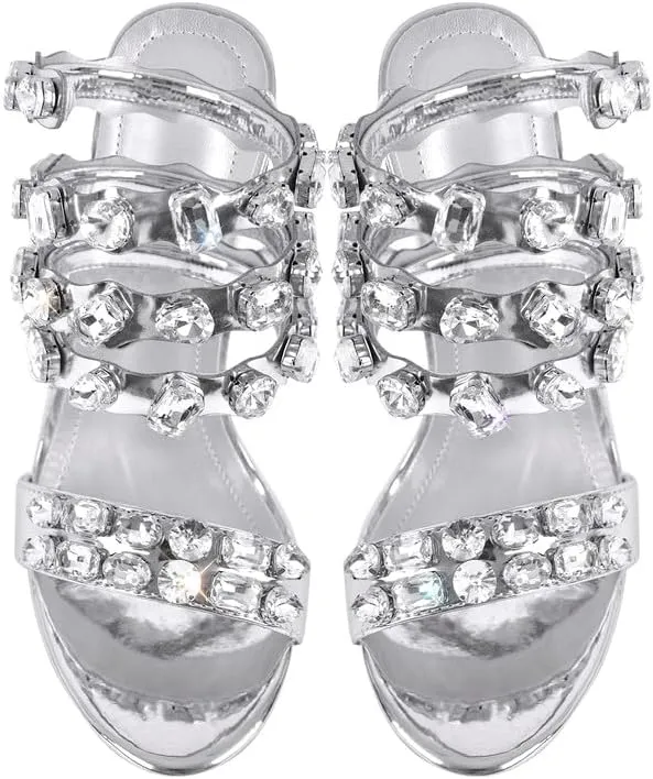 LISHAN Women's Diamante Rhinestones Studded Stilettos Ankle Wrap High Heels