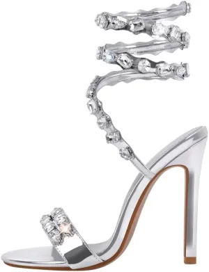 LISHAN Women's Diamante Rhinestones Studded Stilettos Ankle Wrap High Heels