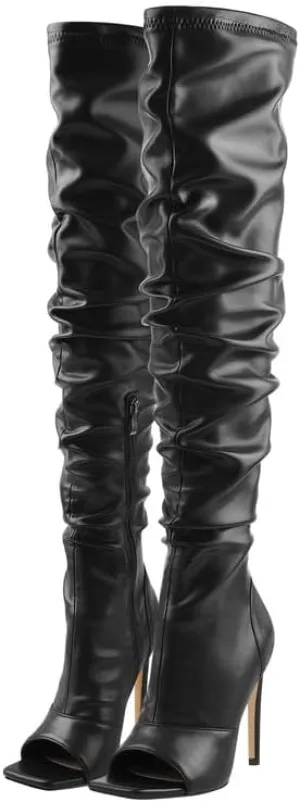 LISHAN Women's Stiletto Heel Zipper Knee/Thigh High Boots Peep/Close Toe Pull on Long Boots