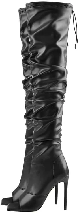 LISHAN Women's Stiletto Heel Zipper Knee/Thigh High Boots Peep/Close Toe Pull on Long Boots