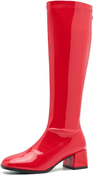 MAIERNISI JESSI Women's Gogo Boots Knee High Mid Block Heel Zipper Ladies Party Dance Boots