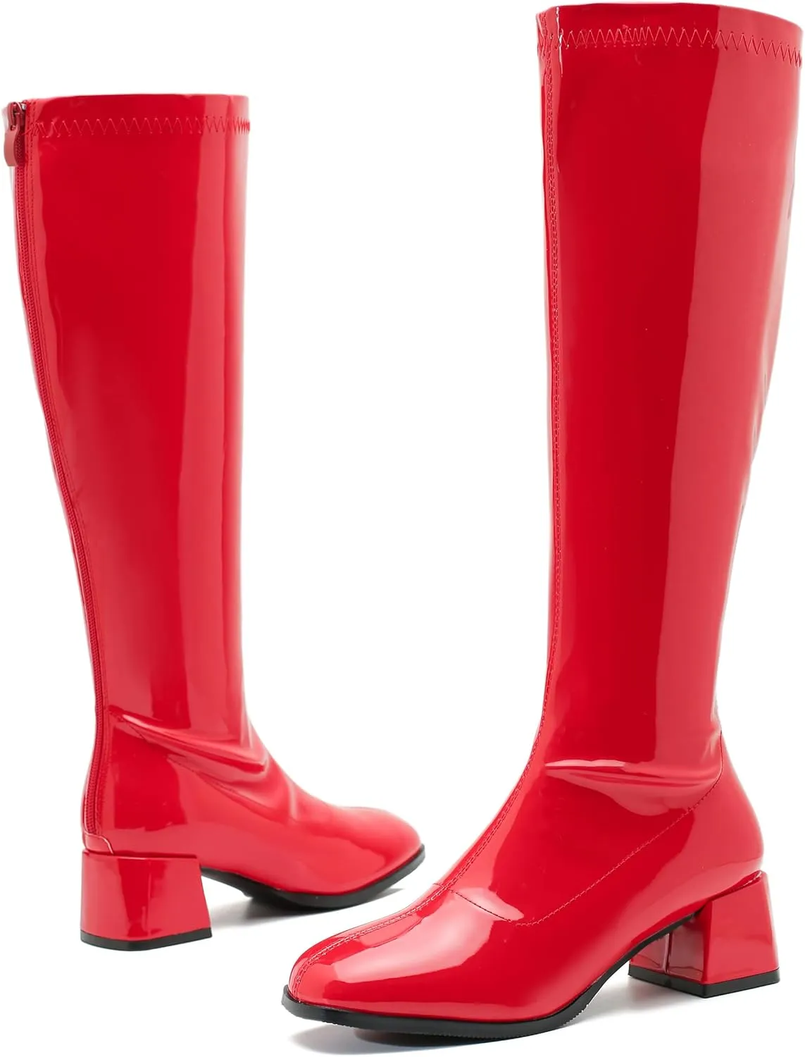 MAIERNISI JESSI Women's Gogo Boots Knee High Mid Block Heel Zipper Ladies Party Dance Boots