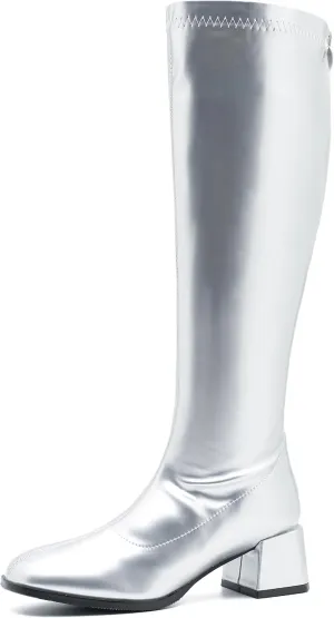 MAIERNISI JESSI Women's Gogo Boots Knee High Mid Block Heel Zipper Ladies Party Dance Boots