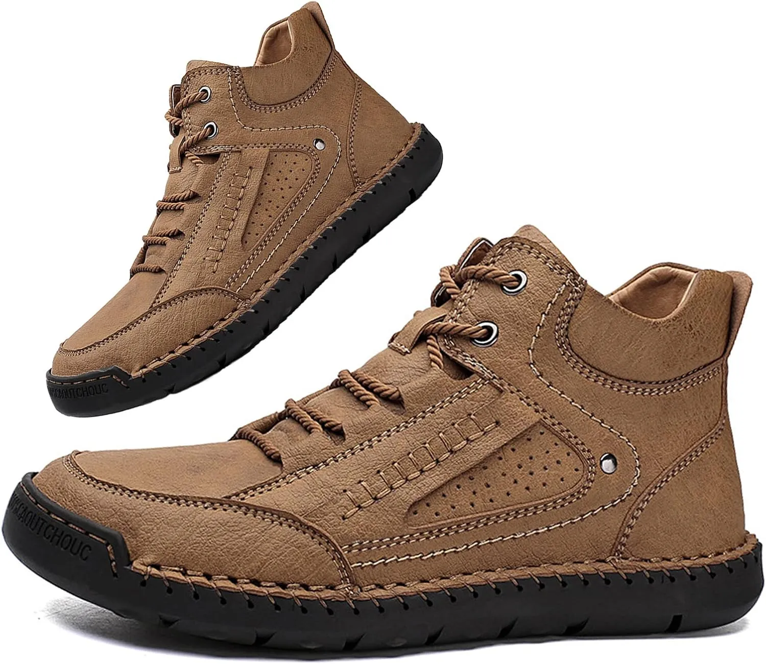Mens Casual Loafers Shoes Ankle Chukka Boots Hand Stitching Mid top Soft Leather Lace-up Flats Oxford Walking Driving Shoes
