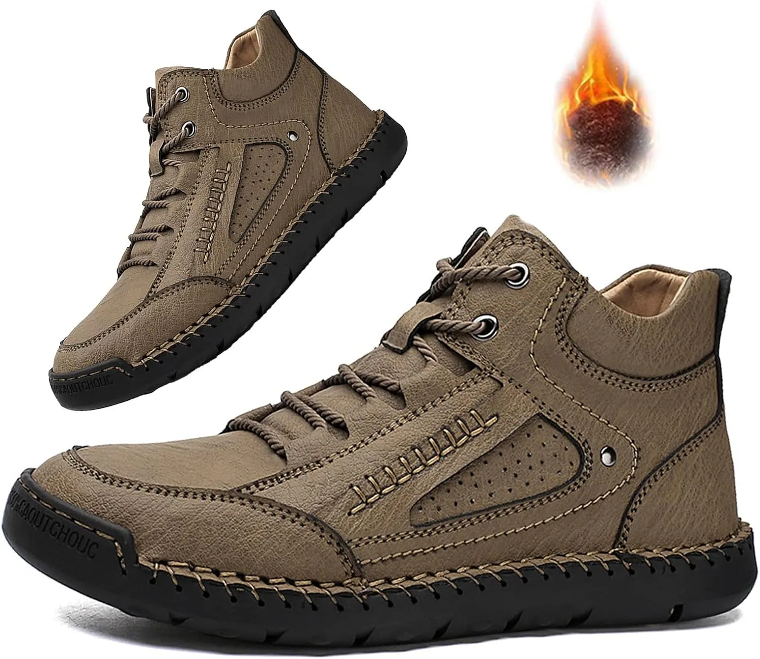 Mens Casual Loafers Shoes Ankle Chukka Boots Hand Stitching Mid top Soft Leather Lace-up Flats Oxford Walking Driving Shoes