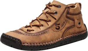 Mens Casual Oxford Shoes Flat Shoes Vintage Comfort Soft Leather Ankle Boots Lace-up Driving Shoes