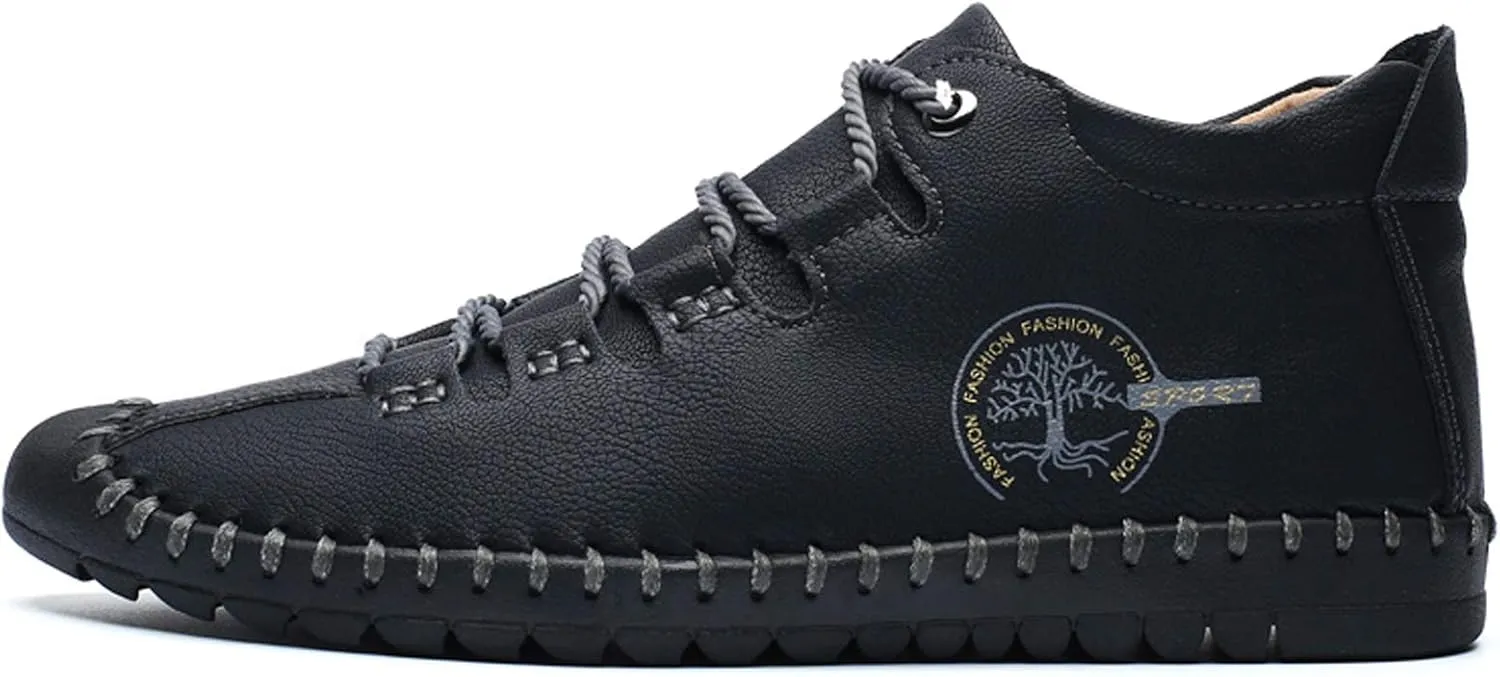 Mens Casual Shoes Oxford Vintage Comfort Soft Leather Lace-up Driving Flat Shoes