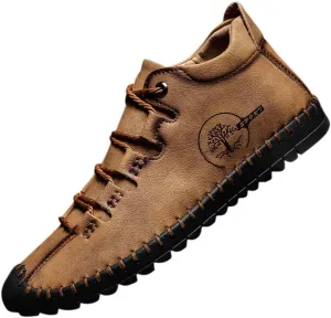 Mens Casual Shoes Oxford Vintage Comfort Soft Leather Lace-up Driving Flat Shoes