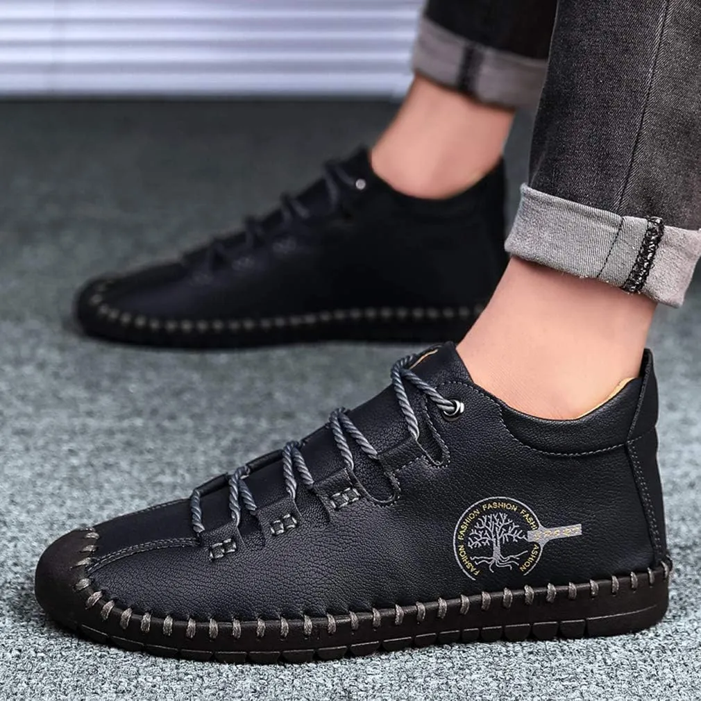 Mens Casual Shoes Oxford Vintage Comfort Soft Leather Lace-up Driving Flat Shoes