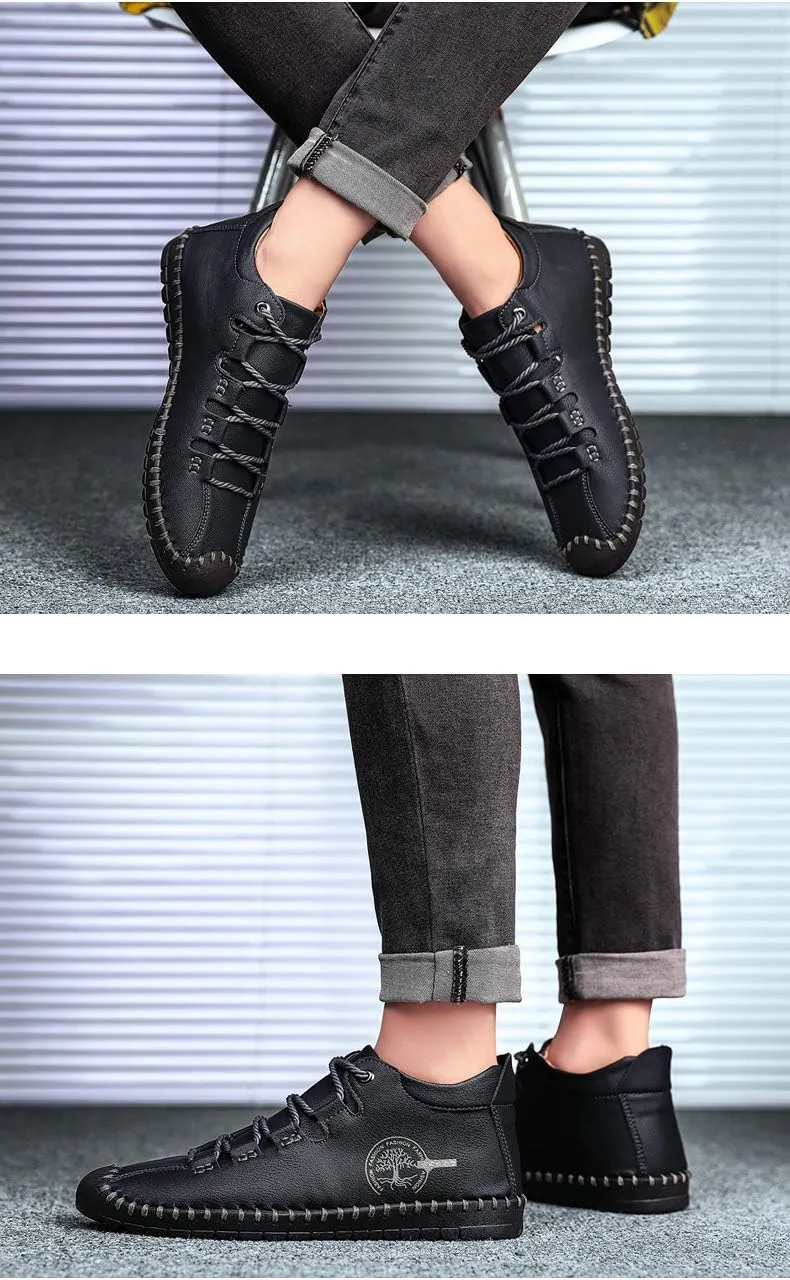 Mens Casual Shoes Oxford Vintage Comfort Soft Leather Lace-up Driving Flat Shoes