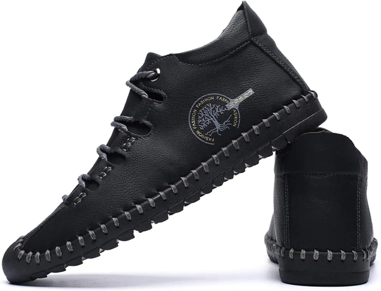 Mens Casual Shoes Oxford Vintage Comfort Soft Leather Lace-up Driving Flat Shoes