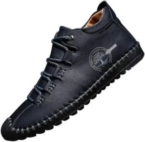 Mens Casual Shoes Oxford Vintage Comfort Soft Leather Lace-up Driving Flat Shoes