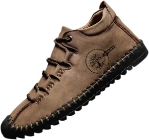 Mens Casual Shoes Oxford Vintage Comfort Soft Leather Lace-up Driving Flat Shoes