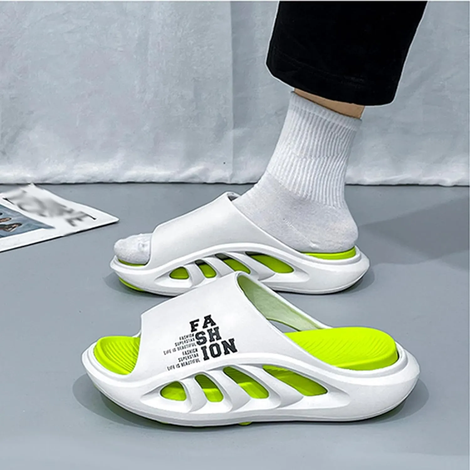 Men's Height Increasing Anti-Slip Slippers, Mens Sport Recovery Sandals Double Color Matching Thick Cushion