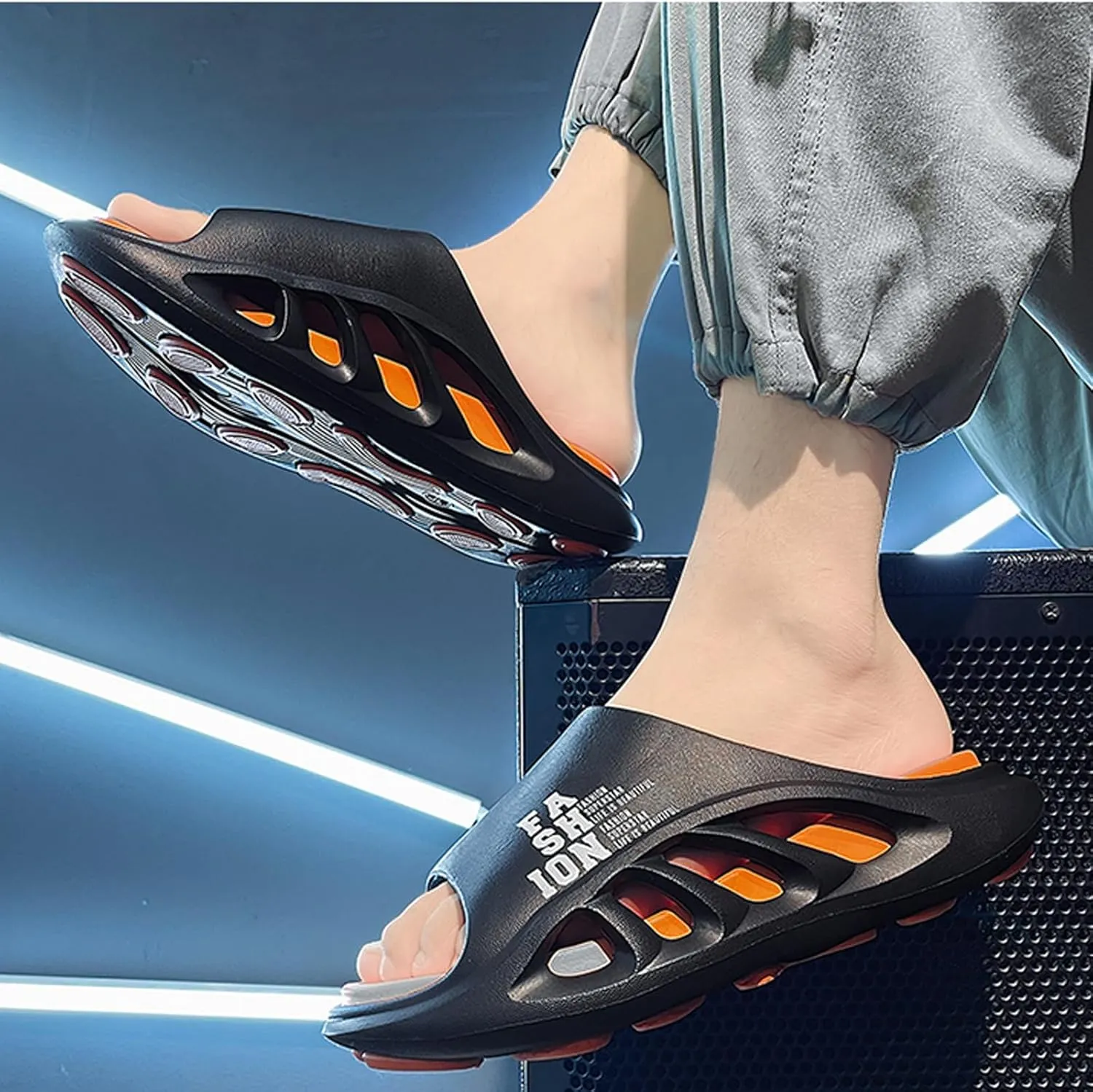 Men's Height Increasing Anti-Slip Slippers, Mens Sport Recovery Sandals Double Color Matching Thick Cushion