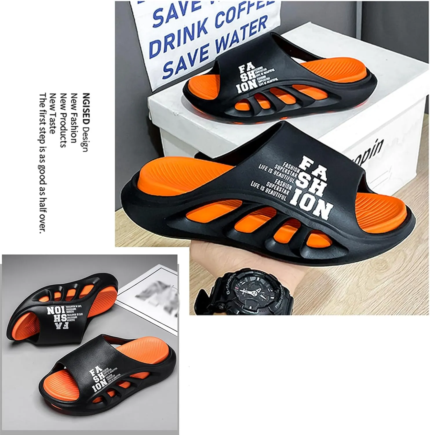 Men's Height Increasing Anti-Slip Slippers, Mens Sport Recovery Sandals Double Color Matching Thick Cushion