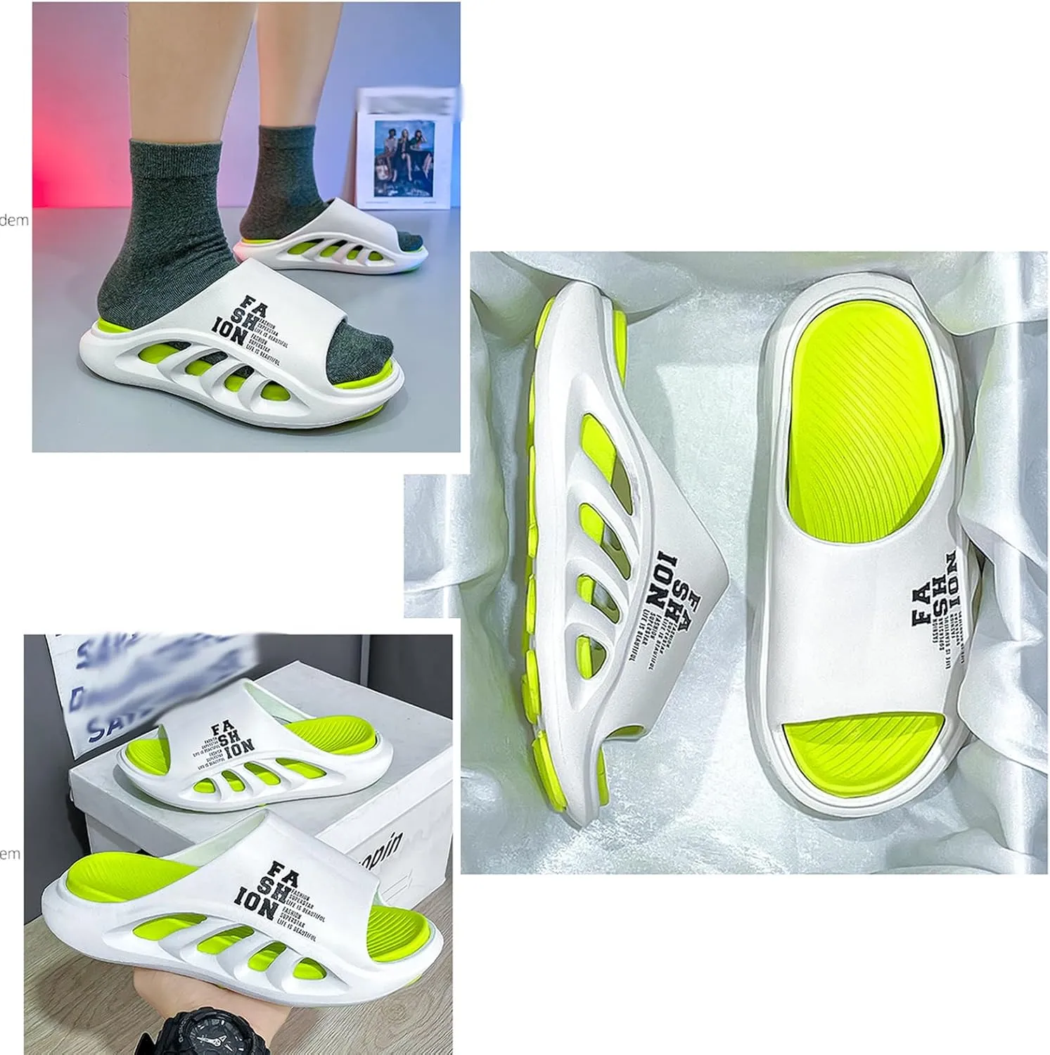 Men's Height Increasing Anti-Slip Slippers, Mens Sport Recovery Sandals Double Color Matching Thick Cushion