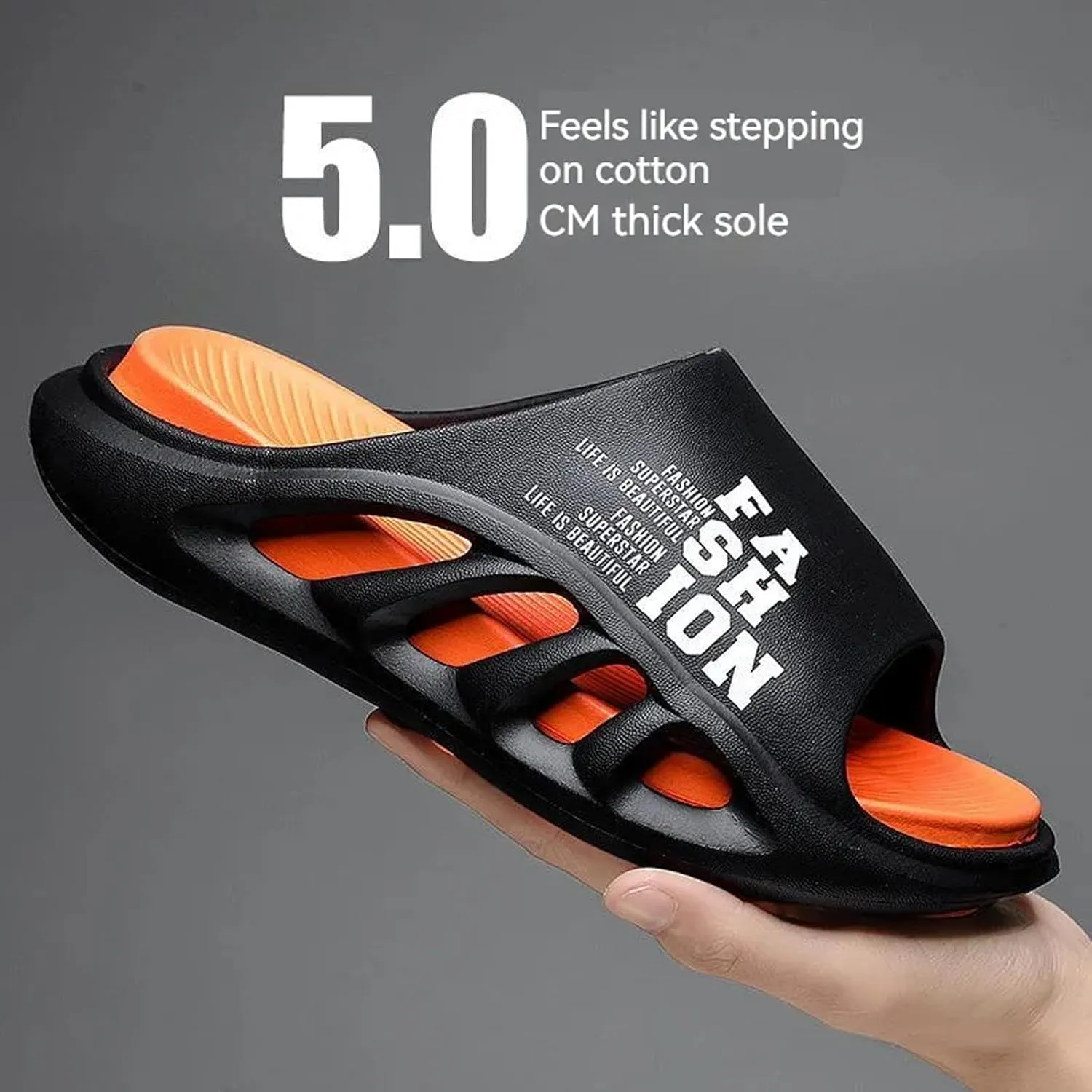 Men's Height Increasing Anti-Slip Slippers, Mens Sport Recovery Sandals Double Color Matching Thick Cushion