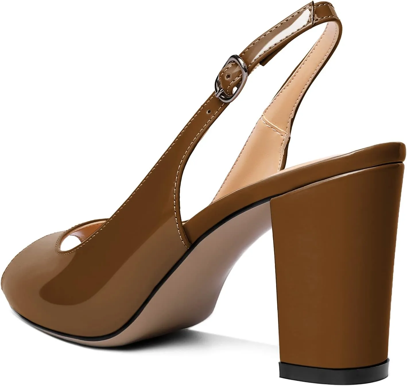 Mettesally Womens Slingback Chunky Heels Peep Open Toe Block High Heel Sandals Ankle Strap Buckle Dress Prom Wedding Shoes