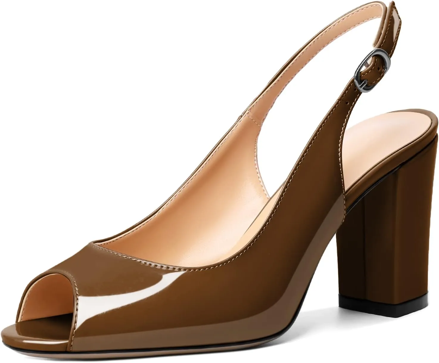 Mettesally Womens Slingback Chunky Heels Peep Open Toe Block High Heel Sandals Ankle Strap Buckle Dress Prom Wedding Shoes