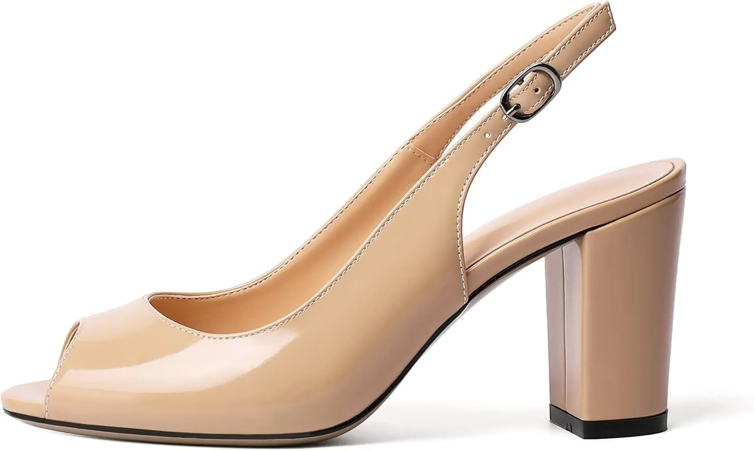 Mettesally Womens Slingback Chunky Heels Peep Open Toe Block High Heel Sandals Ankle Strap Buckle Dress Prom Wedding Shoes