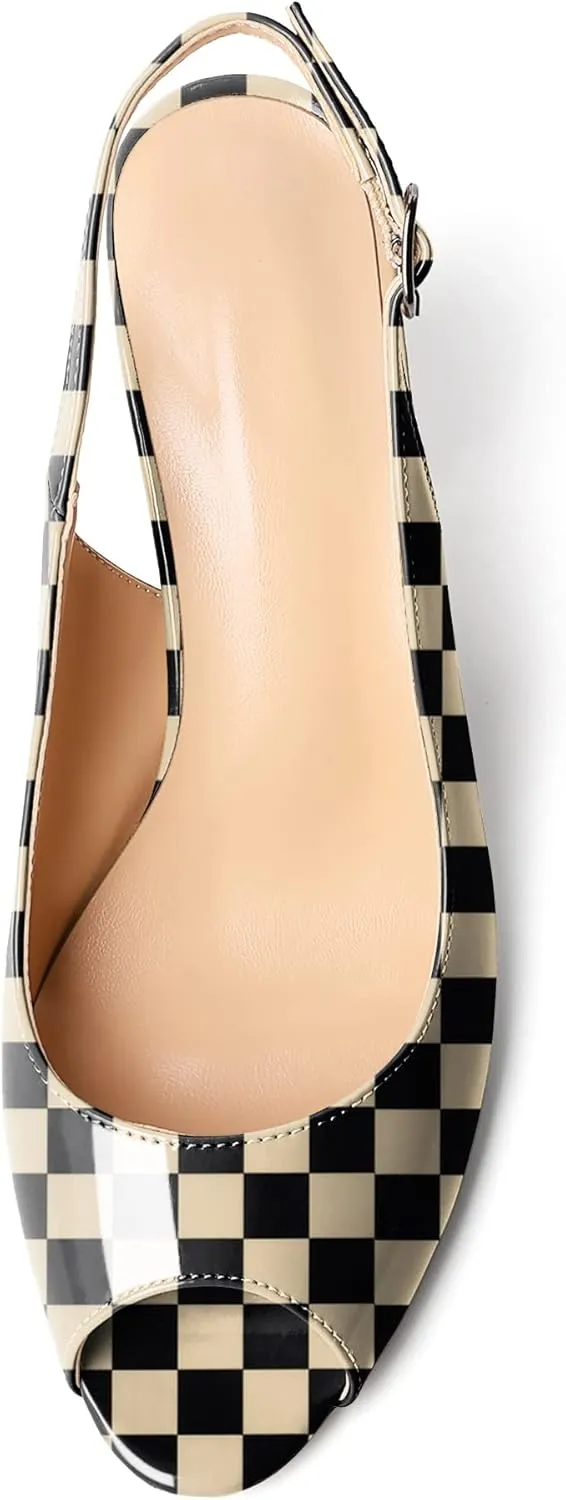 Mettesally Womens Slingback Chunky Heels Peep Open Toe Block High Heel Sandals Ankle Strap Buckle Dress Prom Wedding Shoes