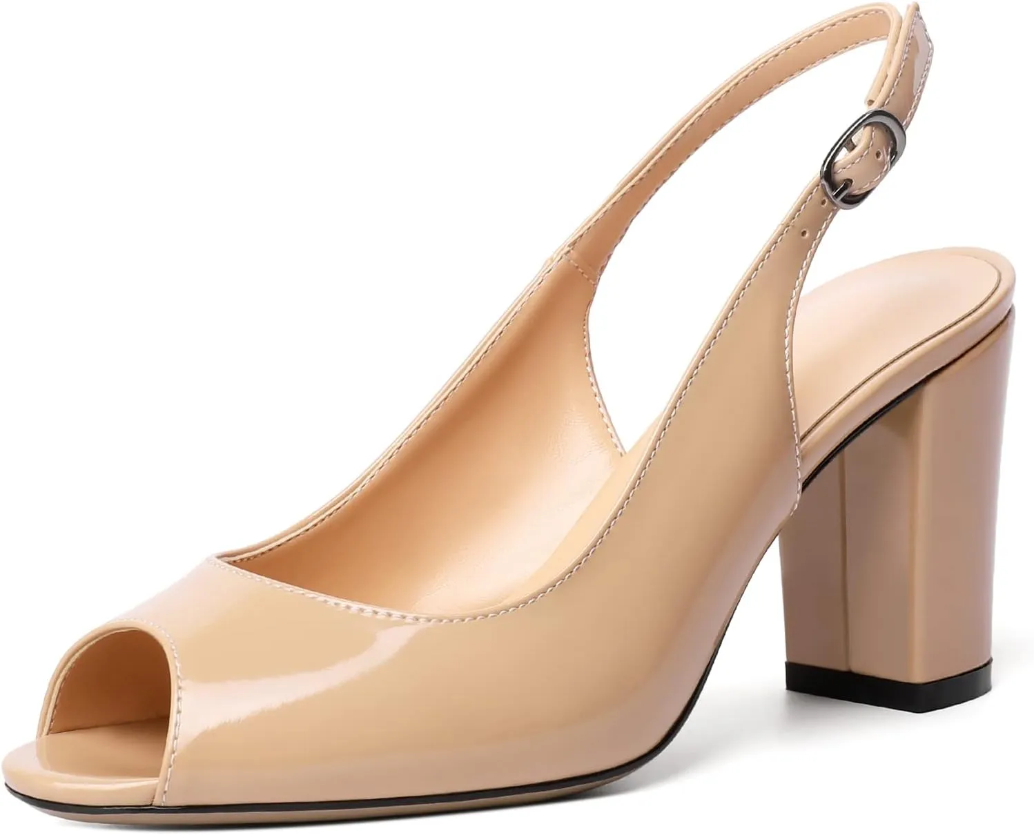 Mettesally Womens Slingback Chunky Heels Peep Open Toe Block High Heel Sandals Ankle Strap Buckle Dress Prom Wedding Shoes