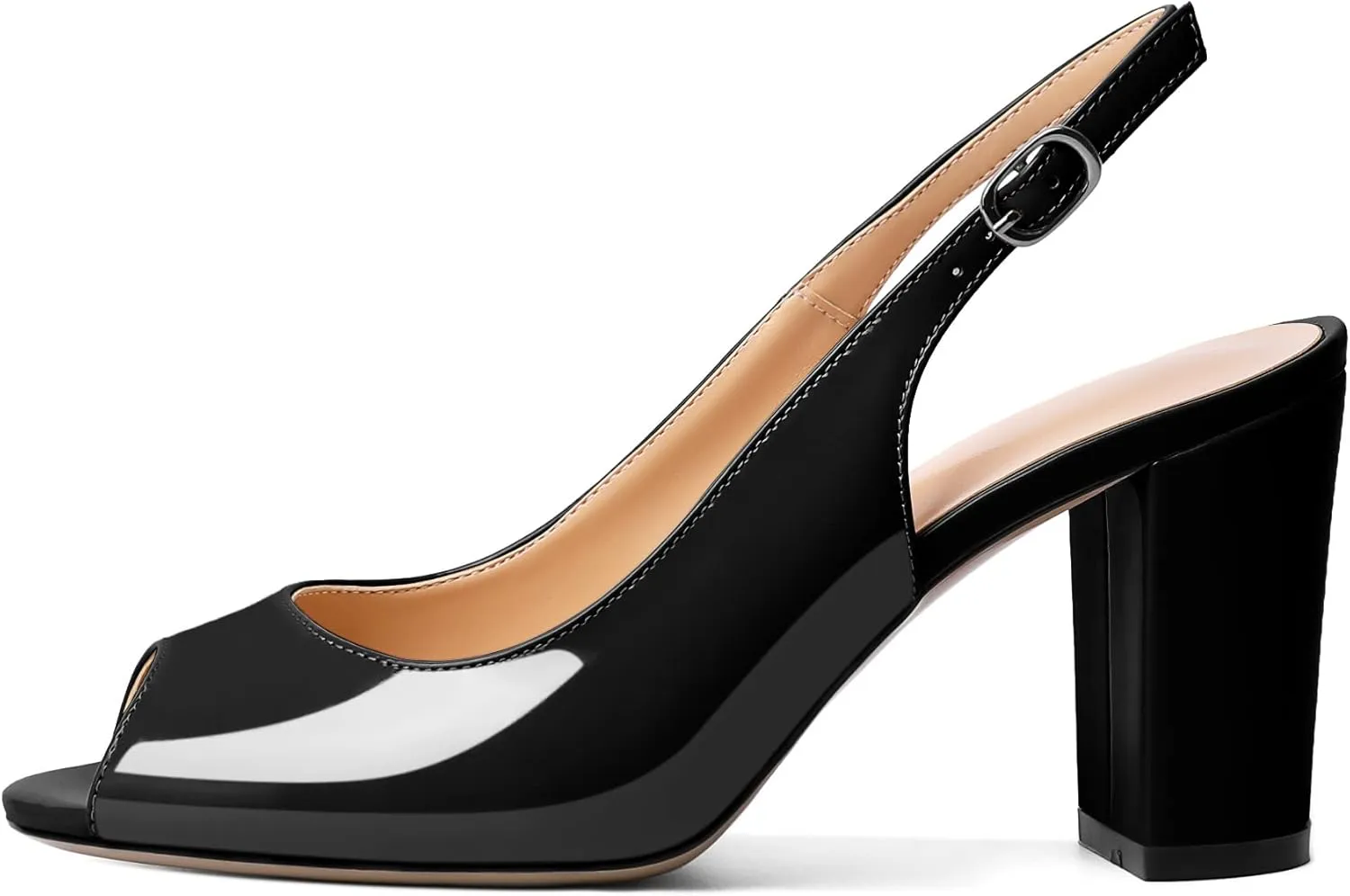 Mettesally Womens Slingback Chunky Heels Peep Open Toe Block High Heel Sandals Ankle Strap Buckle Dress Prom Wedding Shoes